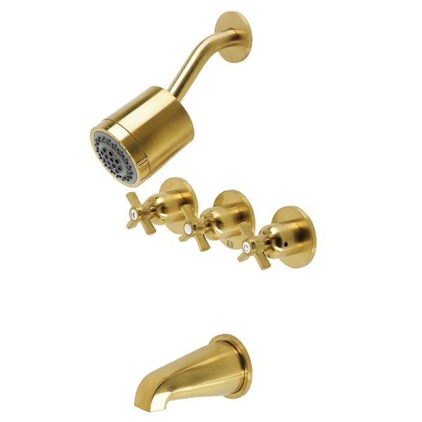 Tub and Shower Faucet, Brushed Brass, Wall Mount